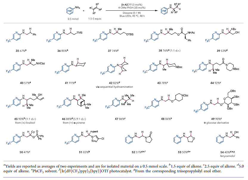 光催化下烯烃和一级杂芳基胺的反马氏氢胺化反应